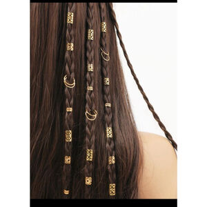 Women's and Girls Gold Hair Beads & Rings - One Size